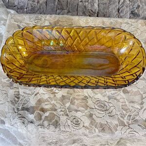Vintage Carnival Glass Iridescent Lattice Tray Serving Dish